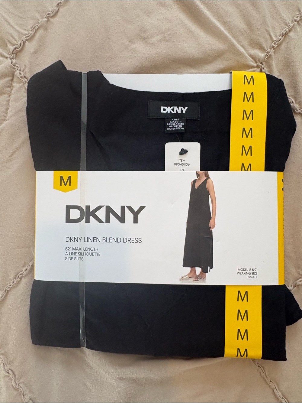 DKNY Black Linen-Blend V-Neck A-Line Maxi Dress